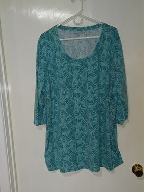 Woman Within Teal Paisley Scoop-Neck Tunic Top